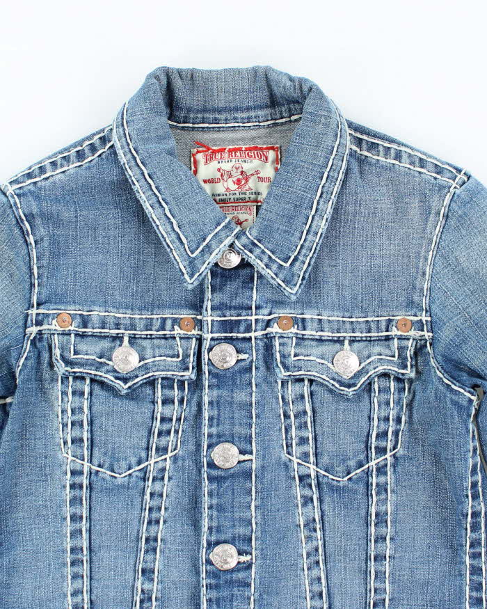 Vintage Y2K True Religion Cropped Light Wash Denim Jacket - S – Rokit