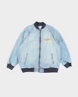 Vintage Y2K Roca Wear Light Wash Embroidered Denim Bomber Jacket - XXL