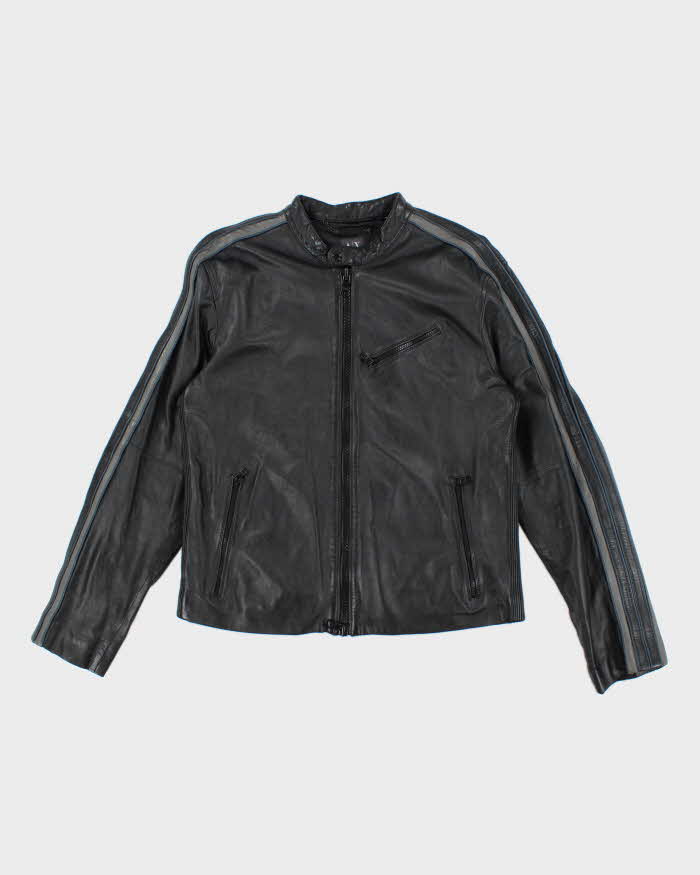 Vintage Y2K Armani Exchange Leather Zip Up Biker Jacket - XL
