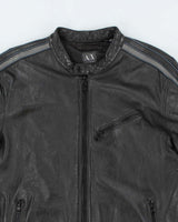 Vintage Y2K Armani Exchange Leather Zip Up Biker Jacket - XL