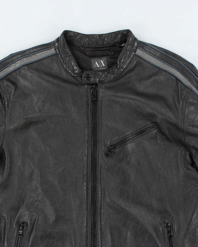 Vintage Y2K Armani Exchange Leather Zip Up Biker Jacket - XL