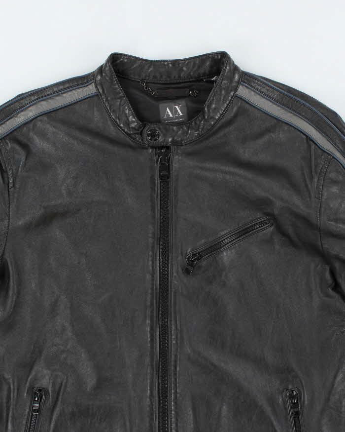 Vintage Y2K Armani Exchange Leather Zip Up Biker Jacket - XL