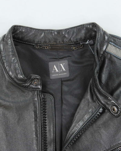 Vintage Y2K Armani Exchange Leather Zip Up Biker Jacket - XL