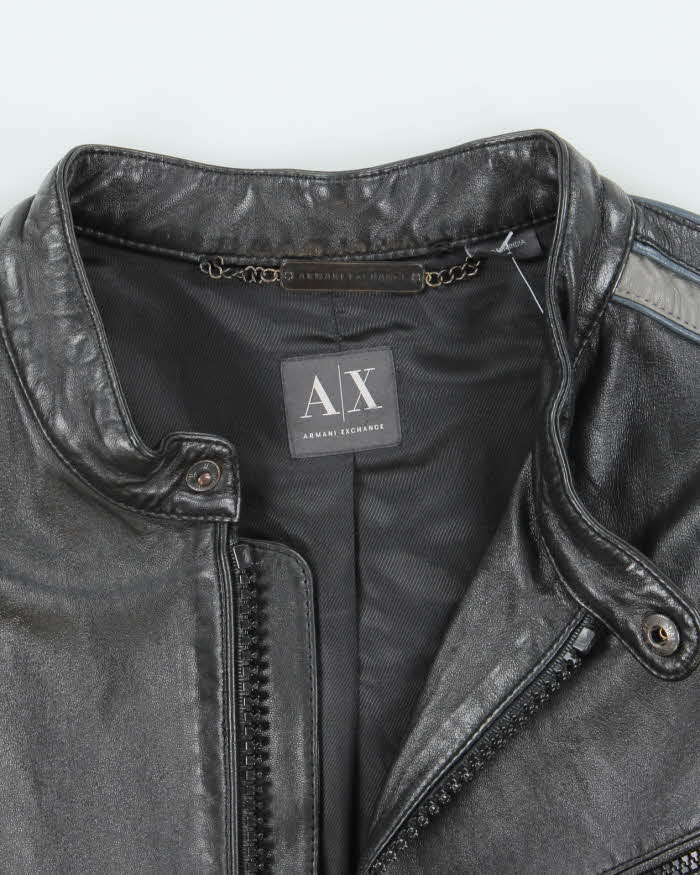 Vintage Y2K Armani Exchange Leather Zip Up Biker Jacket - XL