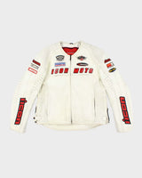 Vintage Y2K Icon Heavyweight Branded White Leather Biker Jacket - L