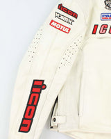 Vintage Y2K Icon Heavyweight Branded White Leather Biker Jacket - L