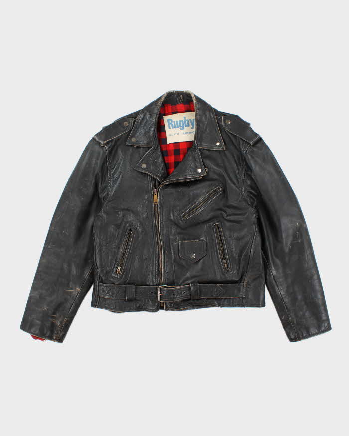 Vintage 90's Rugby Heavyweight Biker Leather Jacket - XL