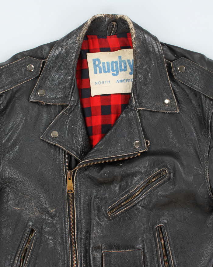 Vintage 90's Rugby Heavyweight Biker Leather Jacket - XL