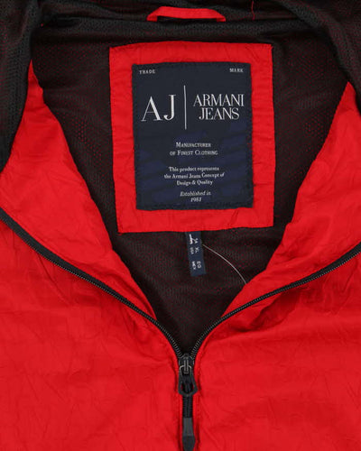 Vintage Y2K Armani Jeans Spell Out Hooded Anorak Jacket - XL