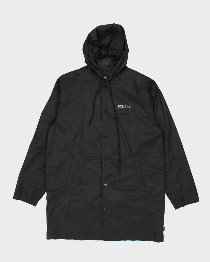 Vintage Stussy Small Logo Snap Button Hooded Anorak Jacket - M