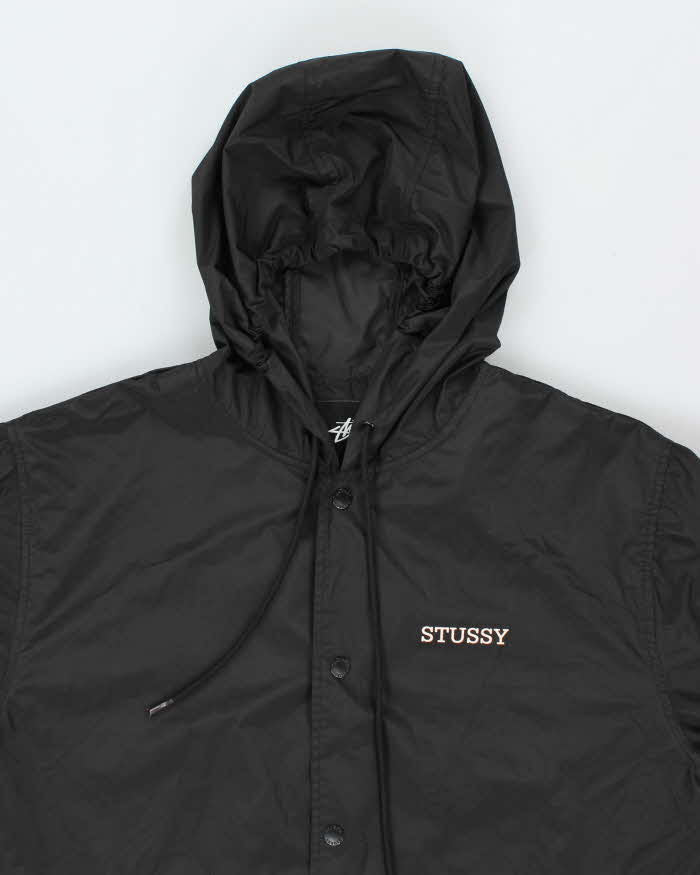 Vintage Stussy Small Logo Snap Button Hooded Anorak Jacket - M