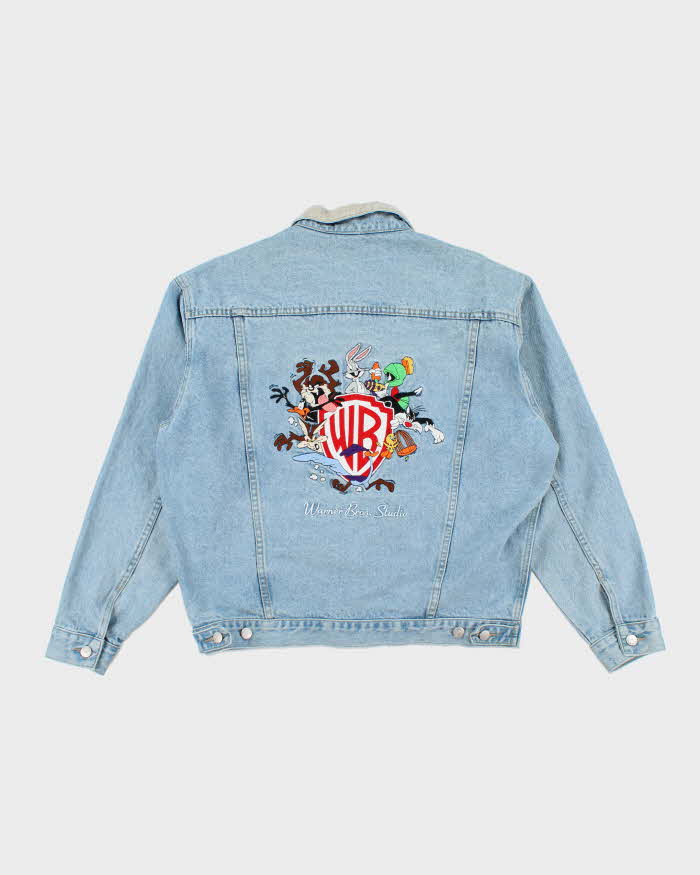 Vintage 90's Looney Tunes Embroidered Light Wash Denim Jacket - M