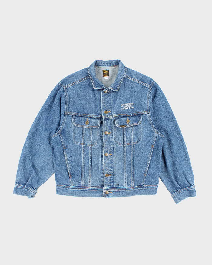 Vintage 90's Lee Embroidered Back Oversized Dark Wash Denim Jacket - M