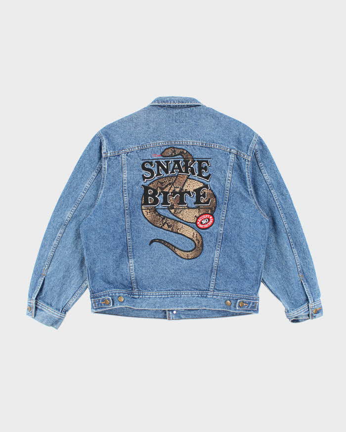 Vintage 90's Lee Embroidered Back Oversized Dark Wash Denim Jacket - M