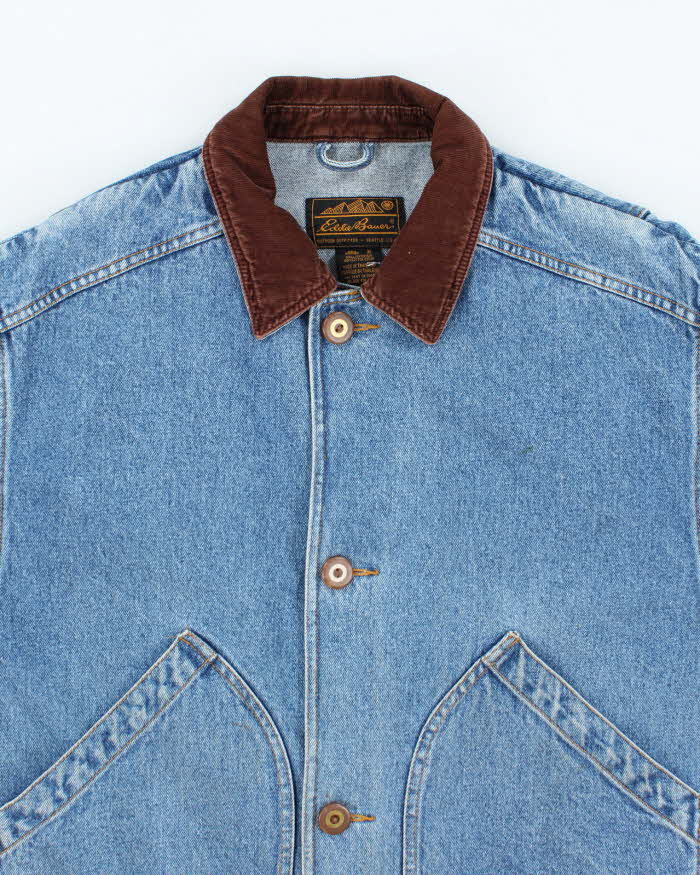 Vintage 90's Eddie Bauer Dark Wash Denim Chore Jacket - S