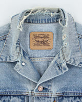 Vintage 80's Levi's Orange Tab Distressed Light Wash Denim Jacket - L