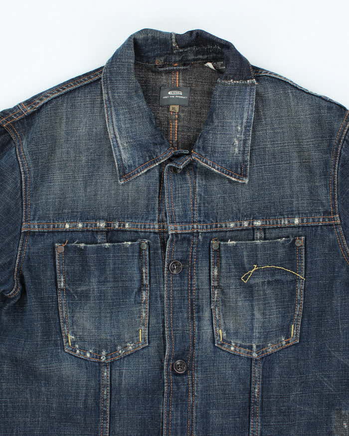 00s G-Star Distressed Dark Wash Denim Jacket - XL