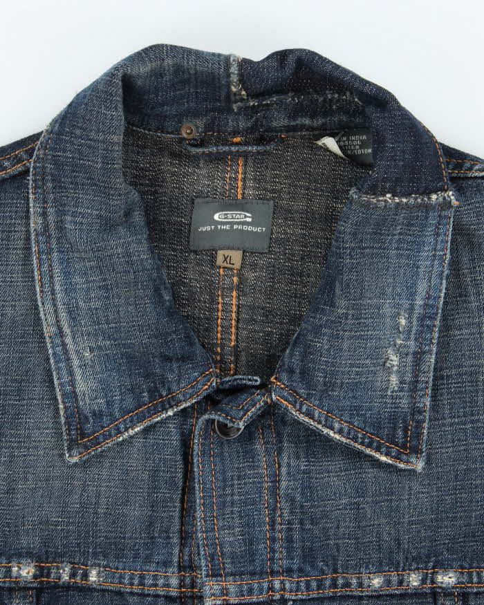 00s G-Star Distressed Dark Wash Denim Jacket - XL