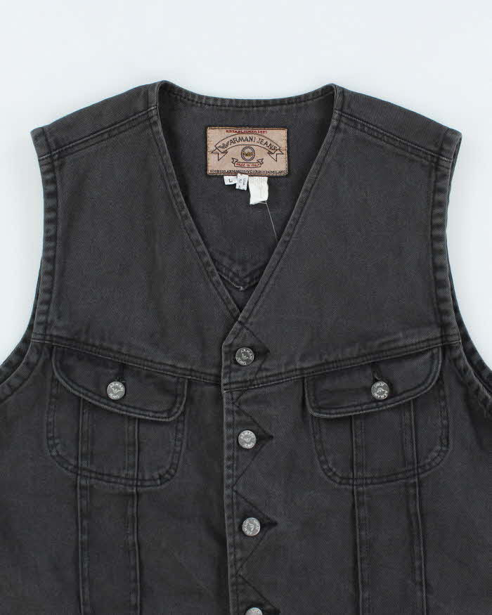 Vintage Y2K Armani Jeans Grey Wash Denim Gilet - L