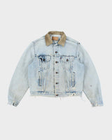 Vintage 90's Levi's Distressed Leather Collar Light Wash Denim Jacket - L