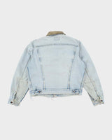 Vintage 90's Levi's Distressed Leather Collar Light Wash Denim Jacket - L