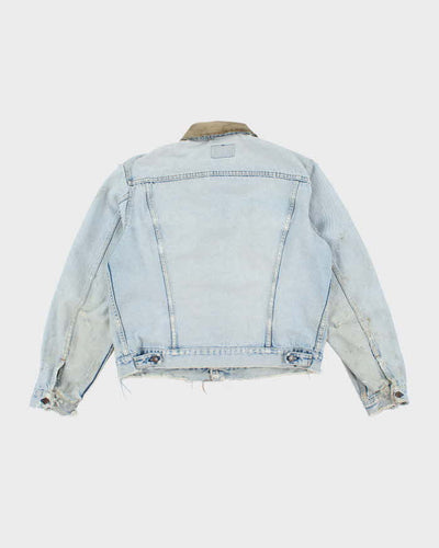 Vintage 90's Levi's Distressed Leather Collar Light Wash Denim Jacket - L
