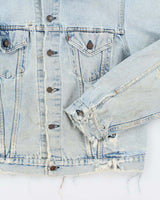Vintage 90's Levi's Distressed Leather Collar Light Wash Denim Jacket - L