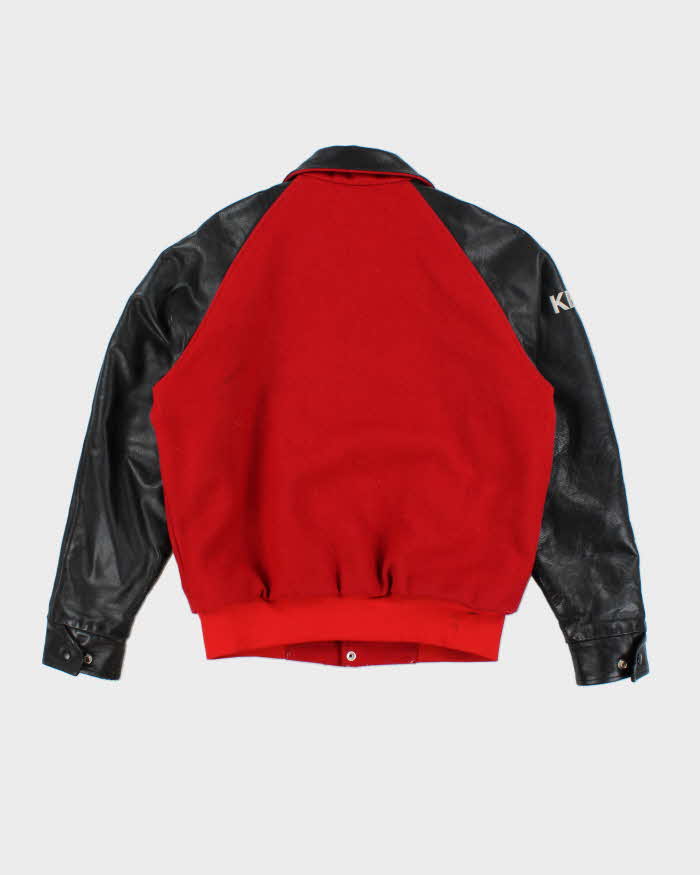 Vintage 90's Heavyweight Leather Embroidered Varsity Jacket - L