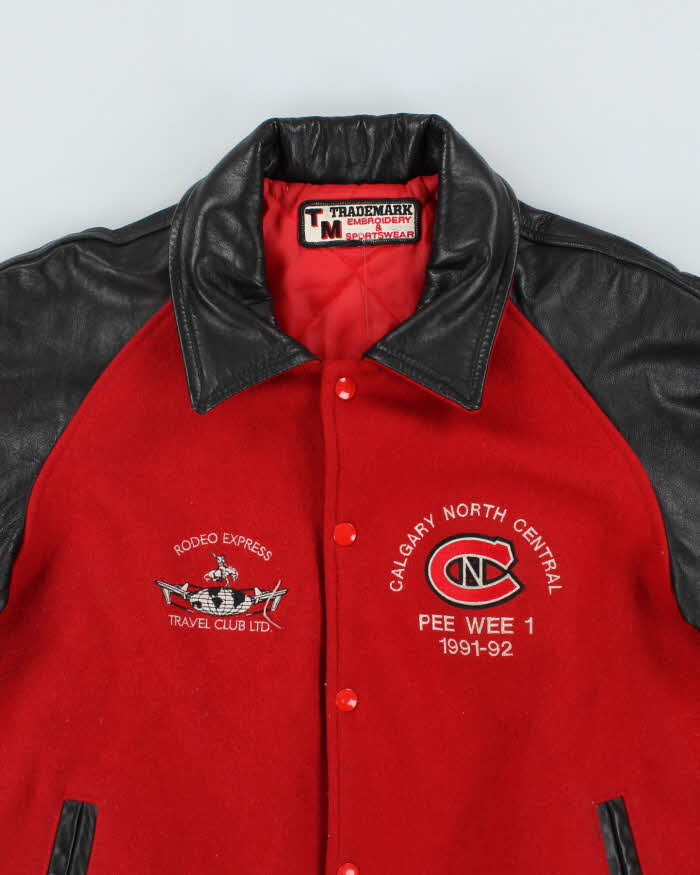 Vintage 90's Heavyweight Leather Embroidered Varsity Jacket - L