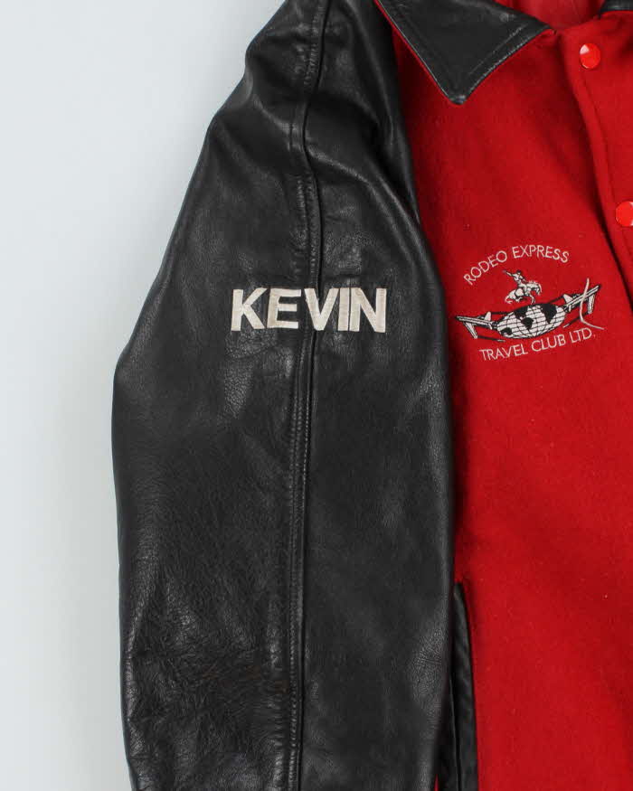 Vintage 90's Heavyweight Leather Embroidered Varsity Jacket - L