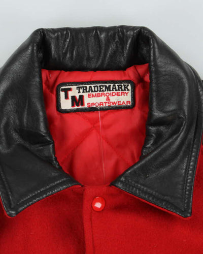 Vintage 90's Heavyweight Leather Embroidered Varsity Jacket - L