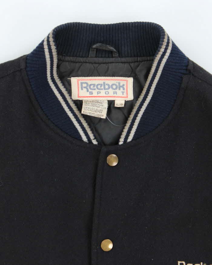 Vintage 80's Reebok Leather Heavyweight Spell Out Varsity Jacket - L