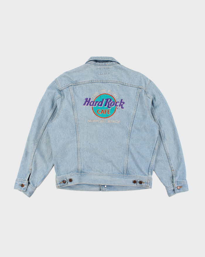 Vintage 90's Hard Rock Café Embroidered Light Wash Denim Jacket - M
