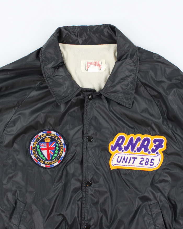 Vintage 1990s Prime Sports Bomber Style Black Windbreaker Jacket - XL