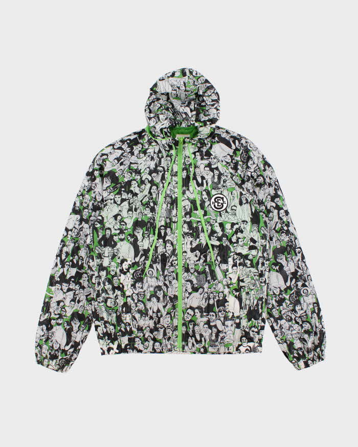 Diesel Green and White Print Windbreaker Jacket - L