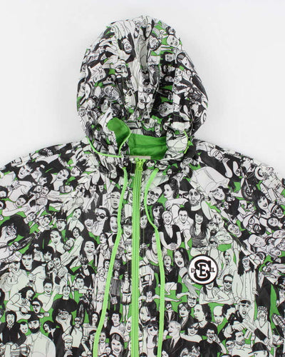 Diesel Green and White Print Windbreaker Jacket - L