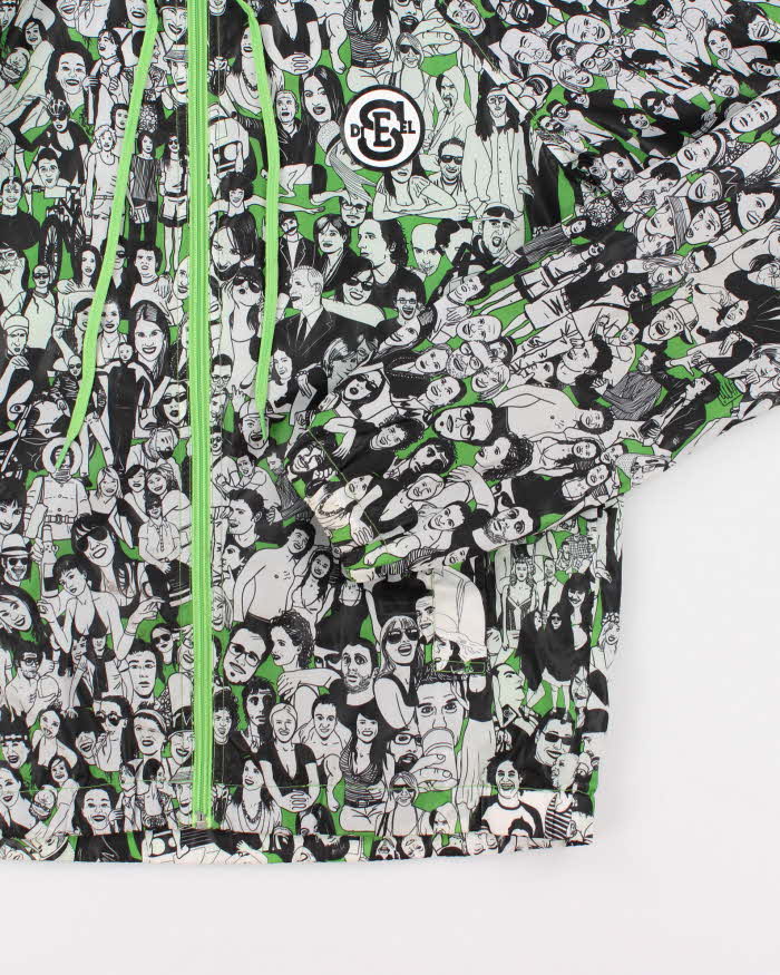 Diesel Green and White Print Windbreaker Jacket - L