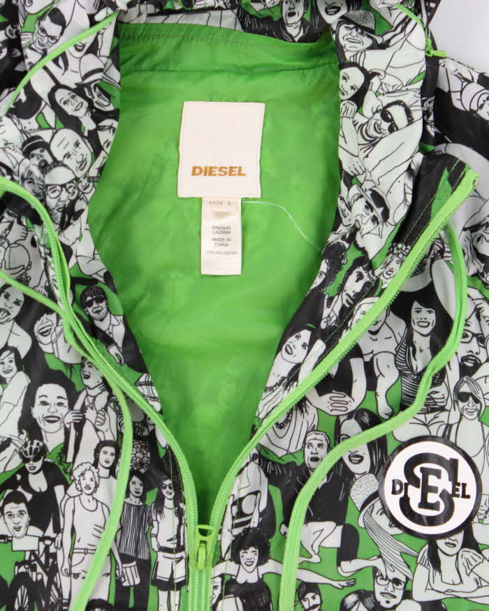 Diesel Green and White Print Windbreaker Jacket - L