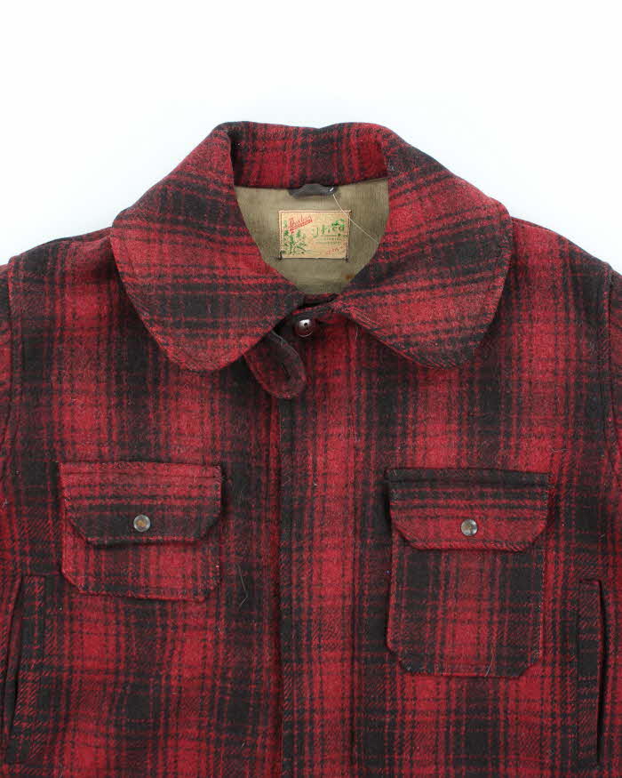 Men's Vintage 1980s Duxbak Burgundy and Black Heavy Wool Coat - L