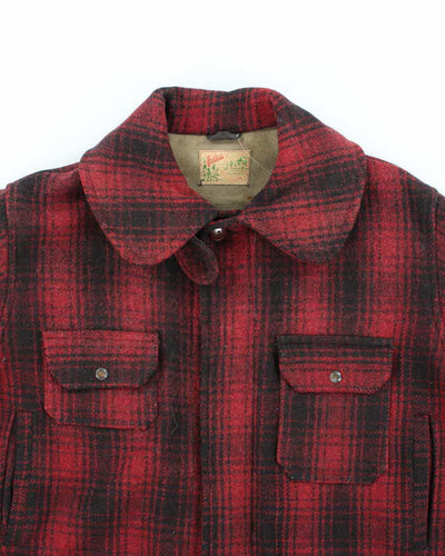 Men's Vintage 1980s Duxbak Burgundy and Black Heavy Wool Coat - L