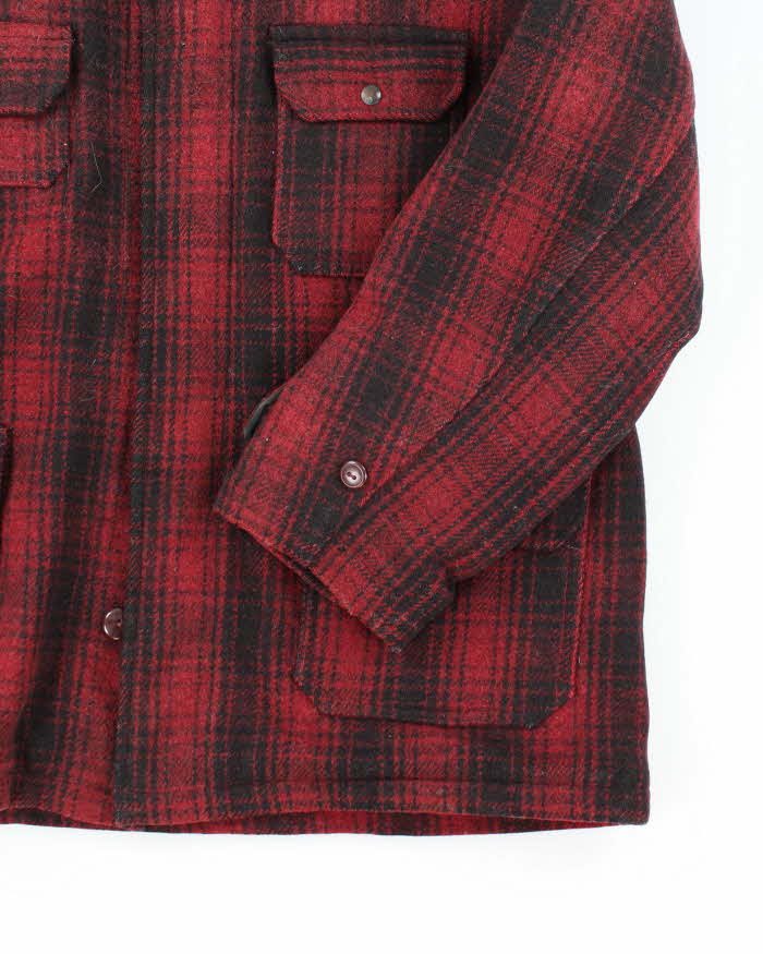 Men's Vintage 1980s Duxbak Burgundy and Black Heavy Wool Coat - L