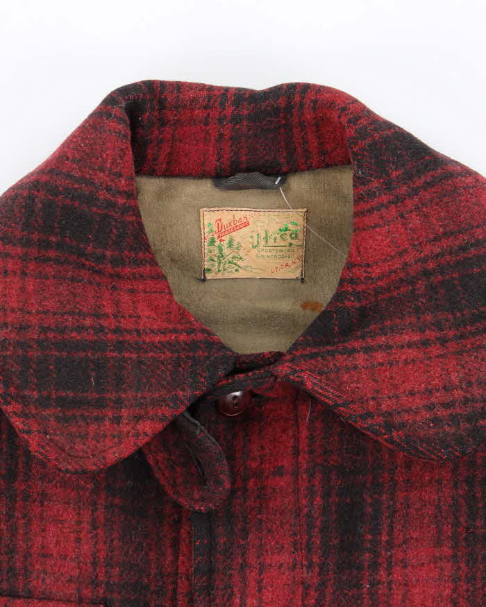 Men's Vintage 1980s Duxbak Burgundy and Black Heavy Wool Coat - L