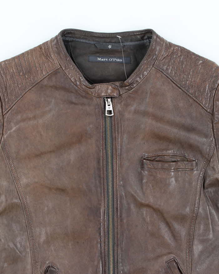 Men's Marc O'Polo Dark Brown Leather Bomber Jacket - M