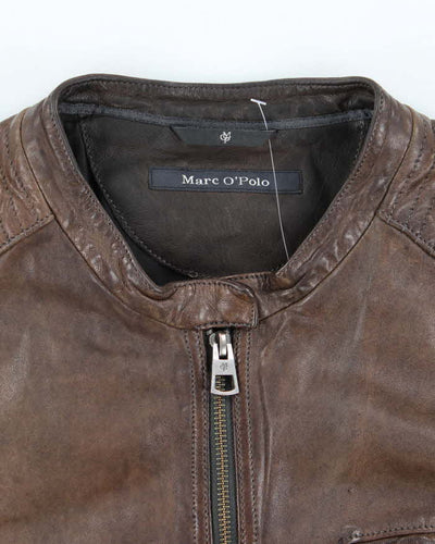 Men's Marc O'Polo Dark Brown Leather Bomber Jacket - M