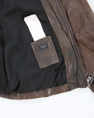 Men's Marc O'Polo Dark Brown Leather Bomber Jacket - M