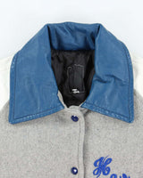 Men's Vintage Leather Blue and Grey Bomber Jacket - M