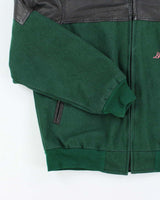Men's Vintage Forest Green and Black Leather Bomber Jacket - L