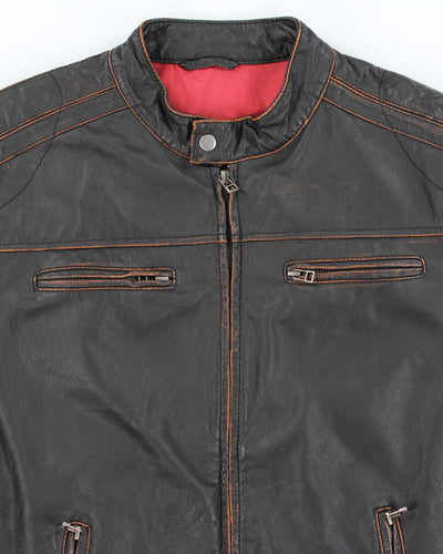 Men's Danier Black Leather Bomber Jacket - M