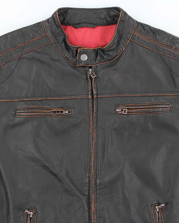 Men's Danier Black Leather Bomber Jacket - M