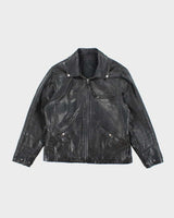 Men's Black Lined Leather Jacket - M